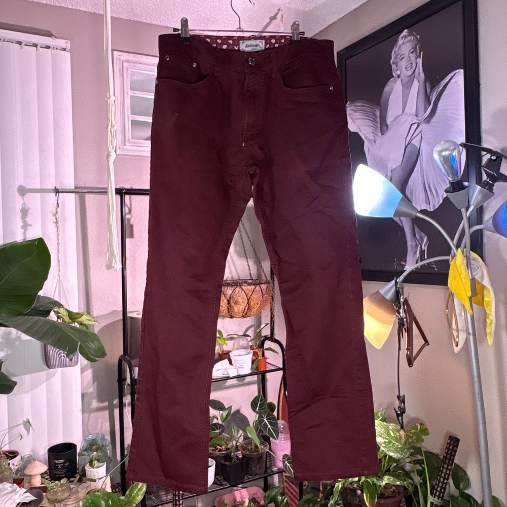 Ace of Diamond Straight Leg Pants Mens 32x30 Burgundy‎ Excellent Paisley Trim